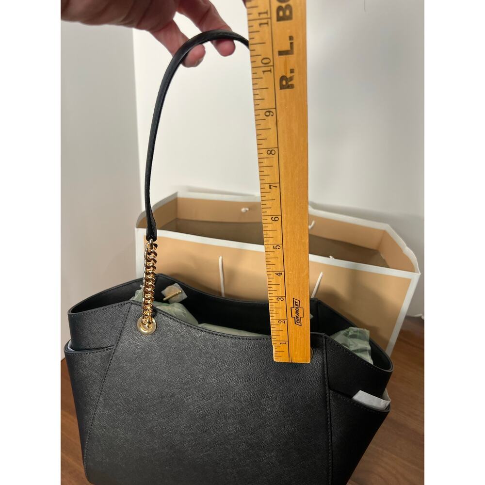 Michael Kors Jet Set Travel LG Chain Shoulder Tote Black Leather NWT - Picture 4 of 12